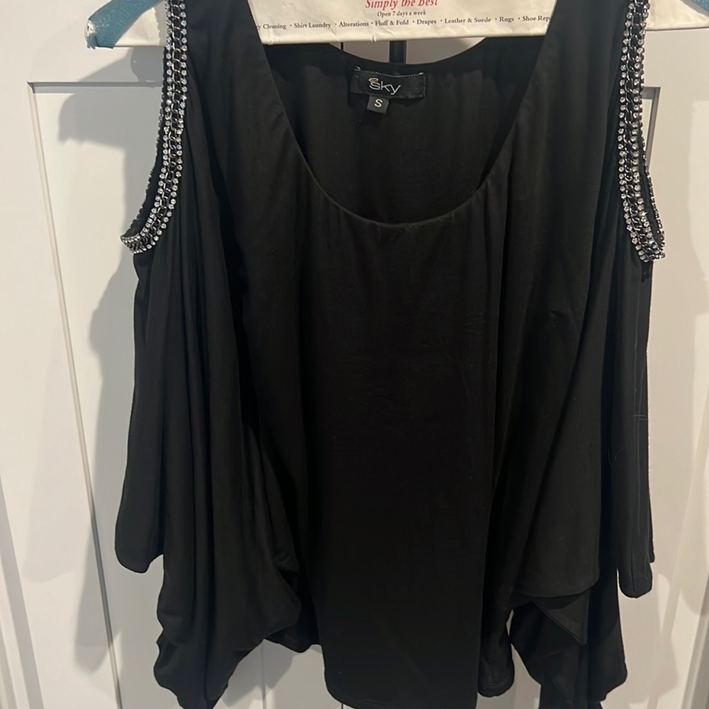 SKY Rhinestone Cold Shoulder Top - Picture 3 of 6